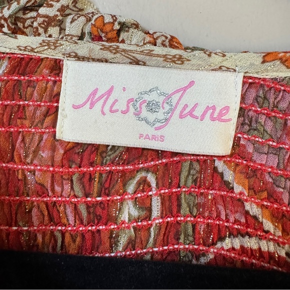 Miss June PARIS Helena boho peasant sheer floral tassel tie blouse OSFM - Picture 14 of 15